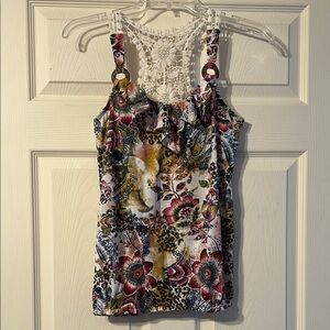 Self Esteem Floral Crochet Strap Tank Top Small